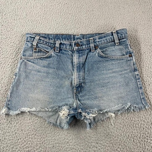 VTG 90s Levi's Womens Jean Shorts fit 34 Orange Tab Jorts Cutoff Distressed Y2k - Picture 2 of 6